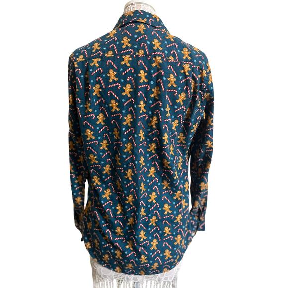 Simon Banks Green Gingerbread With Candy Canes Button Down Shirt-Mens Size Small - Picture 2 of 7